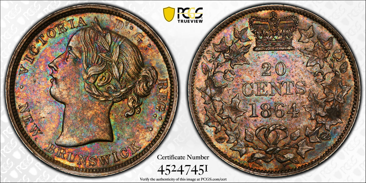 1864 Canada New Brunswick AR 20 Cents PCGS AU Detail