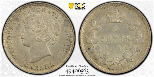 1893 Canada AR 5 Cents PCGS AU-55