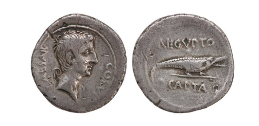 28BC Roman Imperatorial Octavian AR Aegypto Capta Denarius